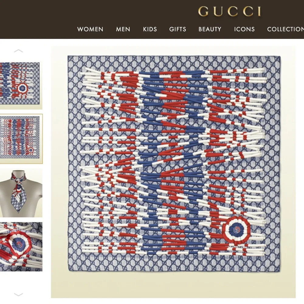 New Gucci Scarf Logo GG Print Club WEB Blue Silk Wrap